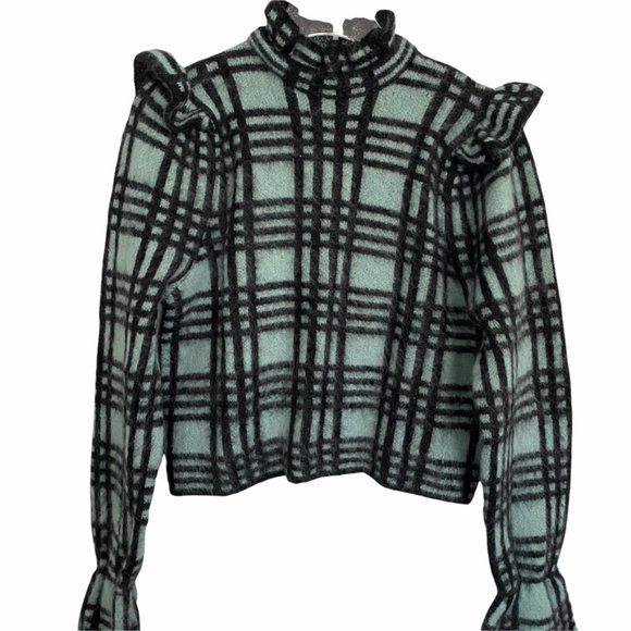 ZARA wool mohair sweater NWT green black S ruffle shoulder soft - Picture 4 of 13